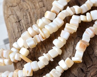 MOP Shell Beads, 34" strand Squared Chip Nugget Shape, About 200 beads Bulk Lot for DIY Necklaces Jewelry Bleached and Natural Color