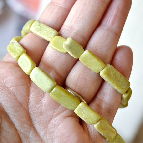 Peridot Jasper Beads Hand Cut Rectangle With Variation Light Lemon Lime Green Color Gemstone Beads Undyed