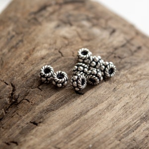 Sterling Silver 4x3mm Beads Antiqued Patina Solid .925 Beaded Rondelle Shape 4mm Wide 3mm Long Heavy Thick Spacer Accent Black Bright Shiny