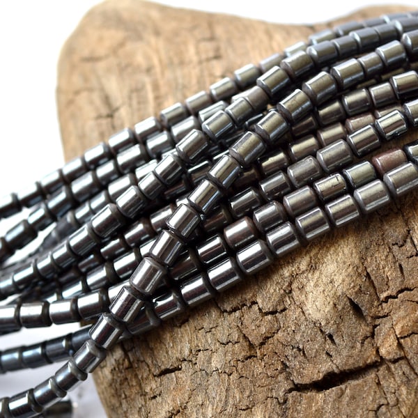 Two strands of 5x4mm Hemalyke Beads Manmade Faux Hematite Barrel Shape Bead Strand shiny metallic cylinder polished short tube double lot