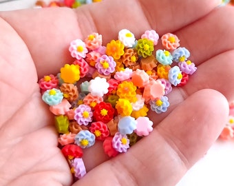 Tiny 5.75mm Dahlia Cabochons, Colorful Spring Mix Resin Flowers, Teeny Miniature Size Flatback Floral Decoden Chrysanthemum DIY Crafts Nails