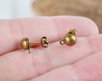 6mm Domed Earrings with Closed Loop, Antiqued Gold Plated Brass