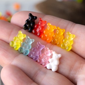 Mini Bear Cabochons 12x7mm In Colorful Resin, Tiny Size Perfect for Nail Art Undrilled Flatback Glue on Embellishments, Kawaii Decoden Minis