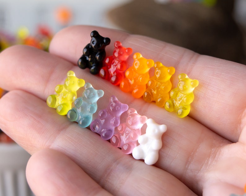 Mini Bear Cabochons 12x7mm In Colorful Resin, Tiny Size Perfect for Nail Art Undrilled Flatback Glue on Embellishments, Kawaii Decoden Minis 