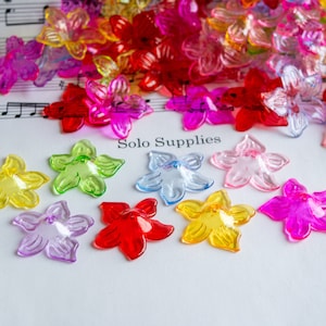 Large Transparent Acrylic Flower Beads, 6.5mm x 27mm Size in Beautiful Vibrant Colors, Clear Vintage Themed Floral Lightweight Layer Nesting bild 4