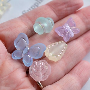 Big Butterfly Beads Frosted Acrylic Mixed Pastel Colors 18mm by 21mm, 6mm Thick, Embossed Pearly AB Finish Details 1.75mm Hole Transparent image 7