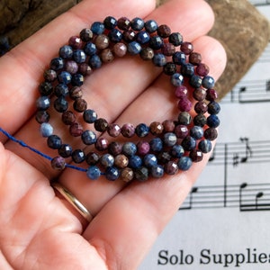 4mm Ruby and Sapphire Faceted Beads, Natural Undyed Gorgeous Gemstone, Sparkly Facets, Wonderful Color, Small Round, Pick 7.5 or 15in Strand