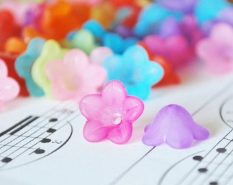 150 Pc Frosted Flower Beads, Short Bell Shape, 6x12mm Size Trumpet Shaped Acrylic Bead Mix, Floral, Colorful, Choose your Color or Get A Mix