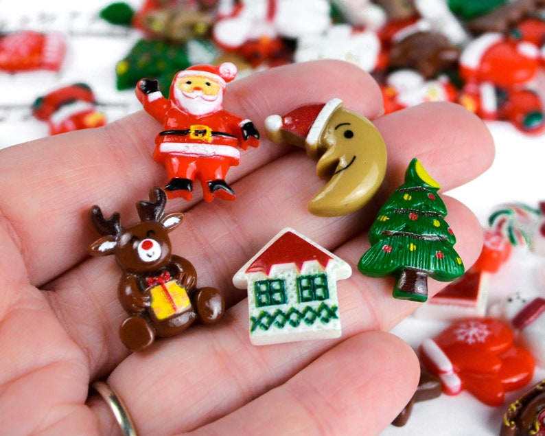 Mixed Christmas Themed Resin Cabochons, Fun and Colorful Holiday Inspired Flatbacks for Decorating DIY Gifts, Ornaments, Jewelry and More image 1