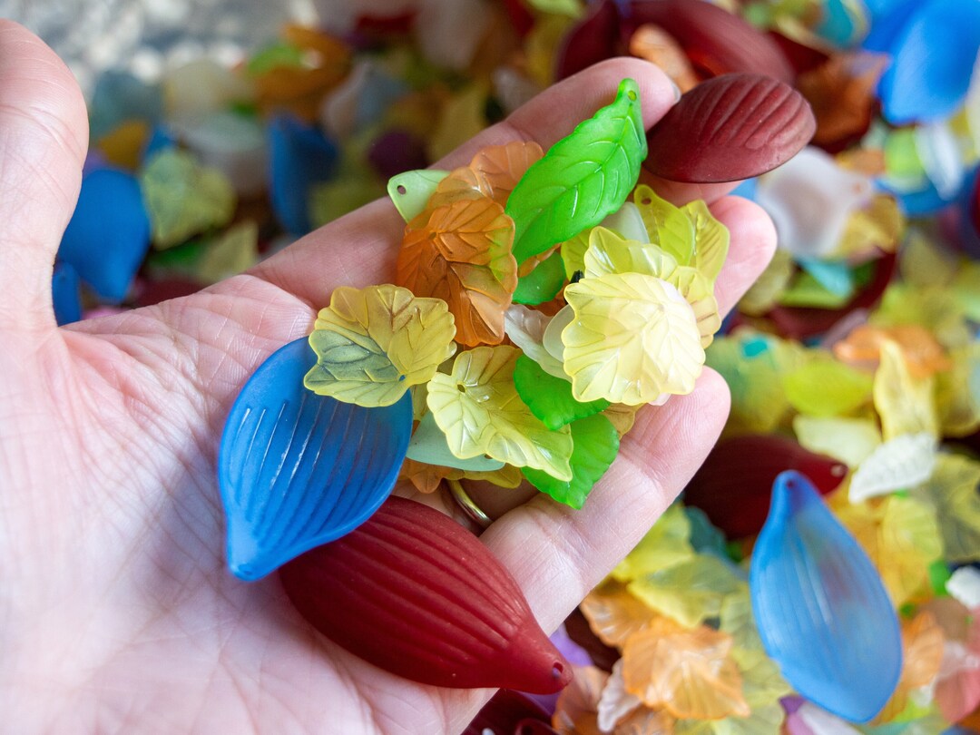 Assorted Frosted Leaf and Petal Beads in Mixed Shapes Sizes and Color
