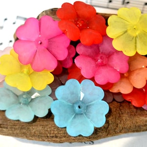 Tropical Frosted Acrylic Flower Beads: 7x28mm Floral Bead Lot