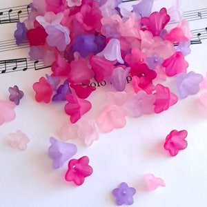 120 Pc Pink and Purple Mix of Trumpet Flower Beads, Assorted Sizes, Colors, Fuchsia, Lavender, Lilac Set, Nesting Stackable DIY Crafting image 8