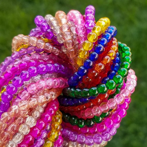 Assorted Colors 4mm Round Crackle Glass Beads (5 Strands)