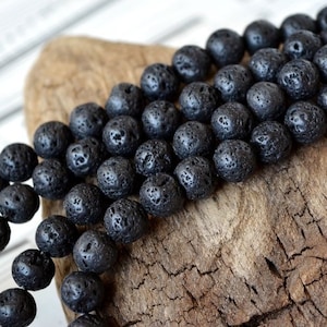 12mm Lava Stone Beads Bead Strand Textured Round Black Pumice Earthy Volcanic Material