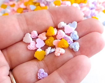 6.5mm Heart Flatbacks With Flower Detail, Glue On Cabochon Resin Confetti Decoden Embellishment for Nail Art Jewelrymaking and Crafting