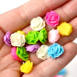 12x13mm Rose Cabochons, Flatback Glue On Decoden Embellishments, Mixed Colors for Jewelry and Craft Projects, Colorful Flowers Earring Size