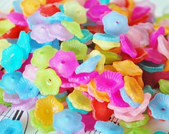 100 Pc 4.5x12mm Frosted Flower Beads, Fun DIY Jewelry Making and Craft Bead Lot of Nestable Stacking Flower Shaped Beads, Pretty Fun Colors