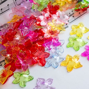 Large Transparent Acrylic Flower Beads, 6.5mm x 27mm Size in Beautiful Vibrant Colors, Clear Vintage Themed Floral Lightweight Layer Nesting bild 6