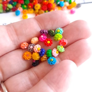 Tiny 5.75mm Dahlia Cabochons, Colorful Autumn Mix Resin Flowers, Teeny Miniature Size Flatback Floral Decoden Chrysanthemum DIY Crafts Nails image 4