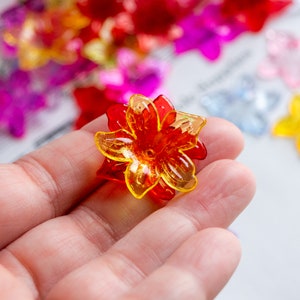 Large Transparent Acrylic Flower Beads, 6.5mm x 27mm Size in Beautiful Vibrant Colors, Clear Vintage Themed Floral Lightweight Layer Nesting bild 5