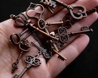 Assorted Key Charms and Pendants in Antiqued Copper