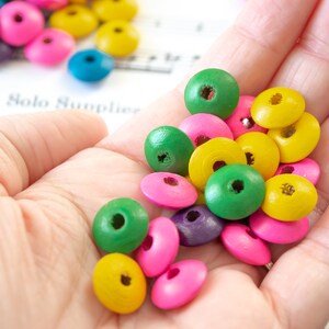 6x14mm Wooden Saucer Beads, Colorful Rondelle, Lightweight Painted Wood with Large 3mm Hole, Fun DIY Beads Macrame Jewelry Crafts Etc image 6