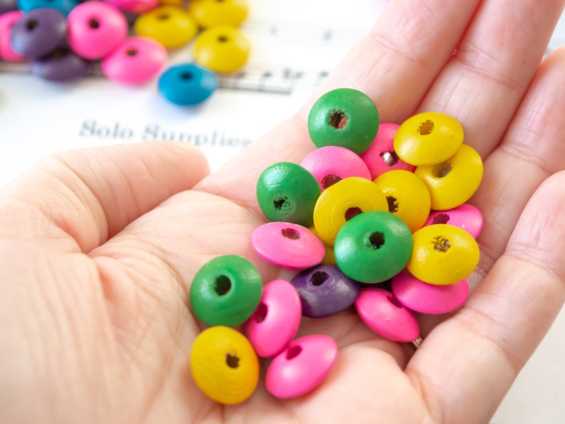 6x14mm Wooden Saucer Beads, Colorful Rondelle, Lightweight Painted Wood with Large 3mm Hole, Fun DIY Beads Macrame Jewelry Crafts Etc image 6