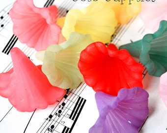 35x40mm Frosted Calla Lily Beads, Jumbo Sized Large Flower Bead Lot Mixed Semi translucent Colors with Soft Matte Finish, Pendant DIY Crafts