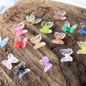 6.5mm Butterfly Cabochons in Glitter Resin, Colorful Base with Transparent Clear Sparkly Wings, Undrilled Flat Back Glue On Embellishments bild 4