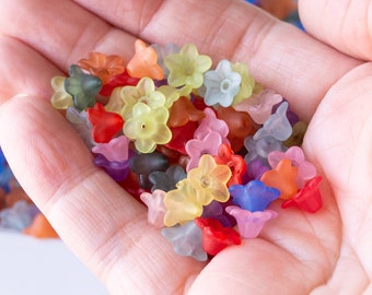 5x9mm Teeny Frosted Flower Beads in Colorful Matte Finish Acrylic, Matte Floral Theme Nestable Stackable Layering Blooms, Use as Beadcap Too