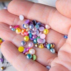 5mm Half-Round Pearl Cabochons in AB Finish Colorful Acrylic, 10 Grams 350pc, Decoden Glue On Cute Flatbacks Pearly Shimmery Finish Nail Art