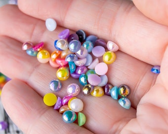 5mm Half-Round Pearl Cabochons in AB Finish Colorful Acrylic, 10 Grams 350pc, Decoden Glue On Cute Flatbacks Pearly Shimmery Finish Nail Art