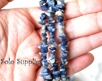 Sodalite Chip Beads 34" Strand Small Nugget Size Tumble Polished Gemstone Beads Natural Undyed Blue White Grey