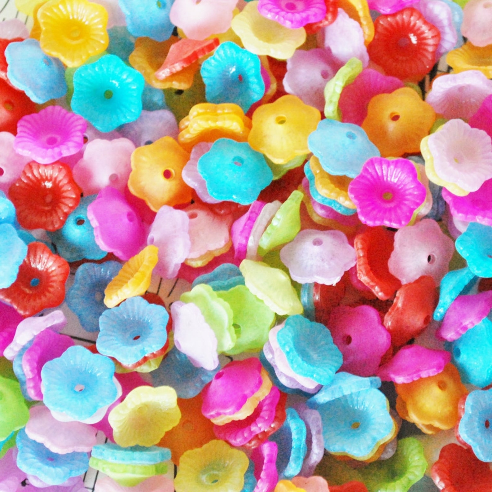 50 Pc 4.5x12mm Frosted Flower Beads in Fun Colorful Mix Matte Etsy