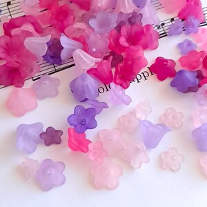120 Pc Pink and Purple Mix of Trumpet Flower Beads, Assorted Sizes, Colors, Fuchsia, Lavender, Lilac Set, Nesting Stackable DIY Crafting image 6