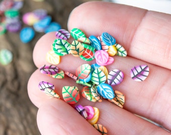 Colorful Leaf Polymer Clay Slices 10 grams 540pc Leaves for Nail Art Decoden Kawaii Craft Projects Slime, Thin Colorful Confetti Like Pieces