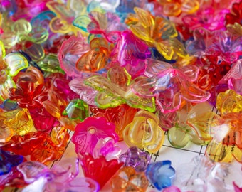 54 Perles Acryliques Transparentes Forme Fleur 24-33mm, Apprêts Bijoux DIY