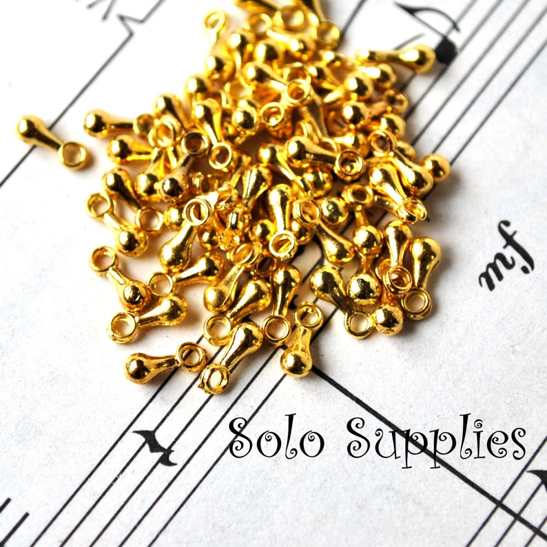 30 Tiny Weight Shaped Charms in Shiny Gold Color, Small Dangles for Chain Ends and Necklace Extenders, Chandelier Earrings, DIY Jewelrymaker image 2