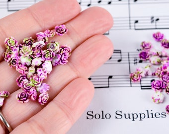 6x3mm Splatter Painted Rose Cabochons in Purple and Green, Colorful Tiny Resin Flowers Undrilled Flatback Decoden for Nail Art, DIY, Etc