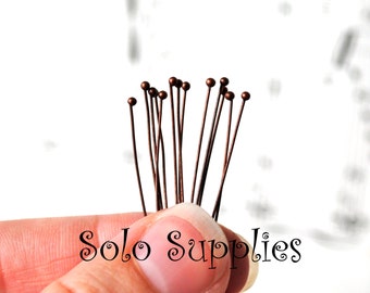 200 Ball Headpins in Antiqued Copper, Bronze, Silver Gold or Gunmetal Finish 35mm Long with 1.5mm Round Ball Head, Perfect for DIY Jewelry