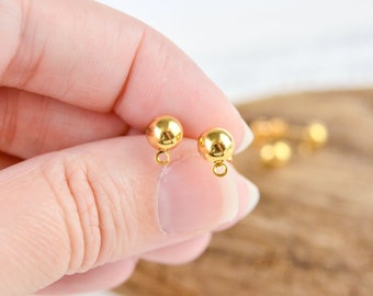 6mm Domed Earrings with Closed Loop, Gold Plated Brass