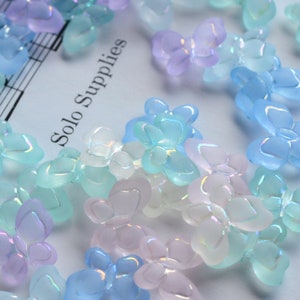 Big Butterfly Beads Frosted Acrylic Mixed Pastel Colors 18mm by 21mm, 6mm Thick, Embossed Pearly AB Finish Details 1.75mm Hole Transparent image 2