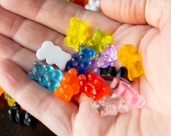 Bear Cabochons 18x12mm In Colorful Resin, Undrilled Flatback Glue on Embellishments, Kawaii Decoden, Jewelry and Craft Supply