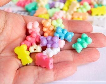 18x11mm Teddy Bear Beads in Pastel Acrylic, with 1.5mm Holes for Stringing Jewelry, DIY Crafts, Hair Ties, Keychains, Etc Cute Shaped Beads