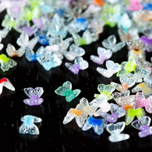 6.5mm Butterfly Cabochons in Glitter Resin, Colorful Base with Transparent Clear Sparkly Wings, Undrilled Flat Back Glue On Embellishments bild 2