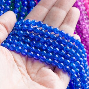 6x6.5mm Blue or Dark Blue Crackle Glass Beads, 30 Inch Strand, 130 Beads, Beautiful Sparkly Crazed Inside Smooth Outside Rounded Beads
