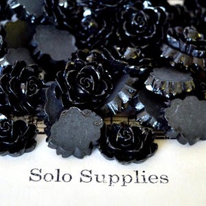 Black Resin Rose Cabochons: Flatback Floral Craft Supply (18x16mm)