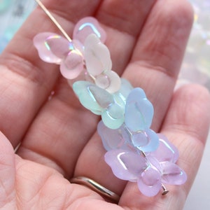 Big Butterfly Beads Frosted Acrylic Mixed Pastel Colors 18mm by 21mm, 6mm Thick, Embossed Pearly AB Finish Details 1.75mm Hole Transparent image 6