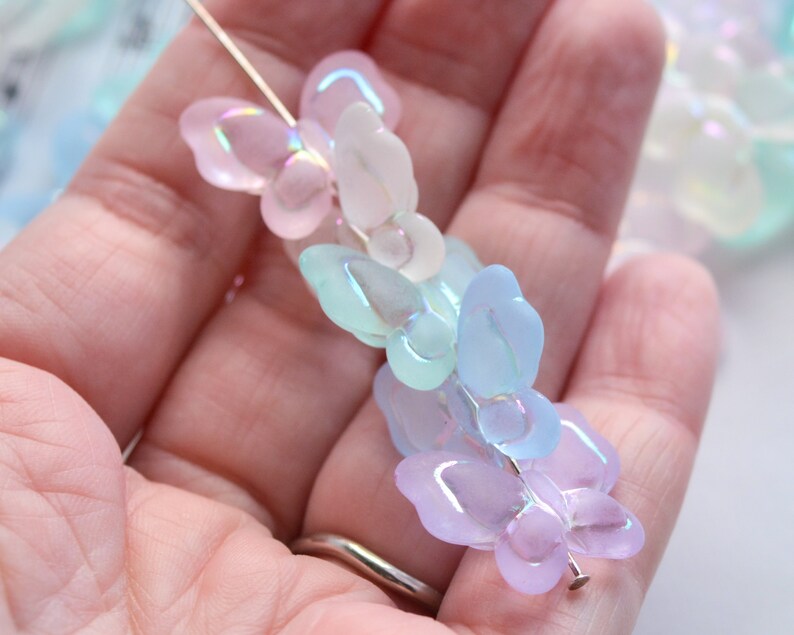 Big Butterfly Beads Frosted Acrylic Mixed Pastel Colors 18mm by 21mm, 6mm Thick, Embossed Pearly AB Finish Details 1.75mm Hole Transparent image 6