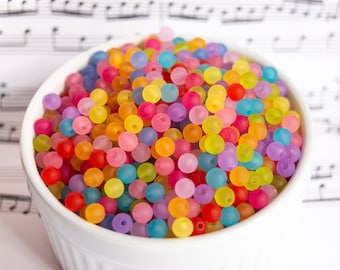 6mm Round Frosted Acrylic Beads in Pretty Colors, Lightweight Semi-Translucent Fun, Satin Finish, Pastels Brights Mixed DIY Jewelry Crafts